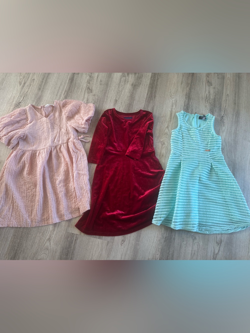 Girls Pink, Red & Aqua Dress Bundle - 3 Piece Kids Dresses size 5-6